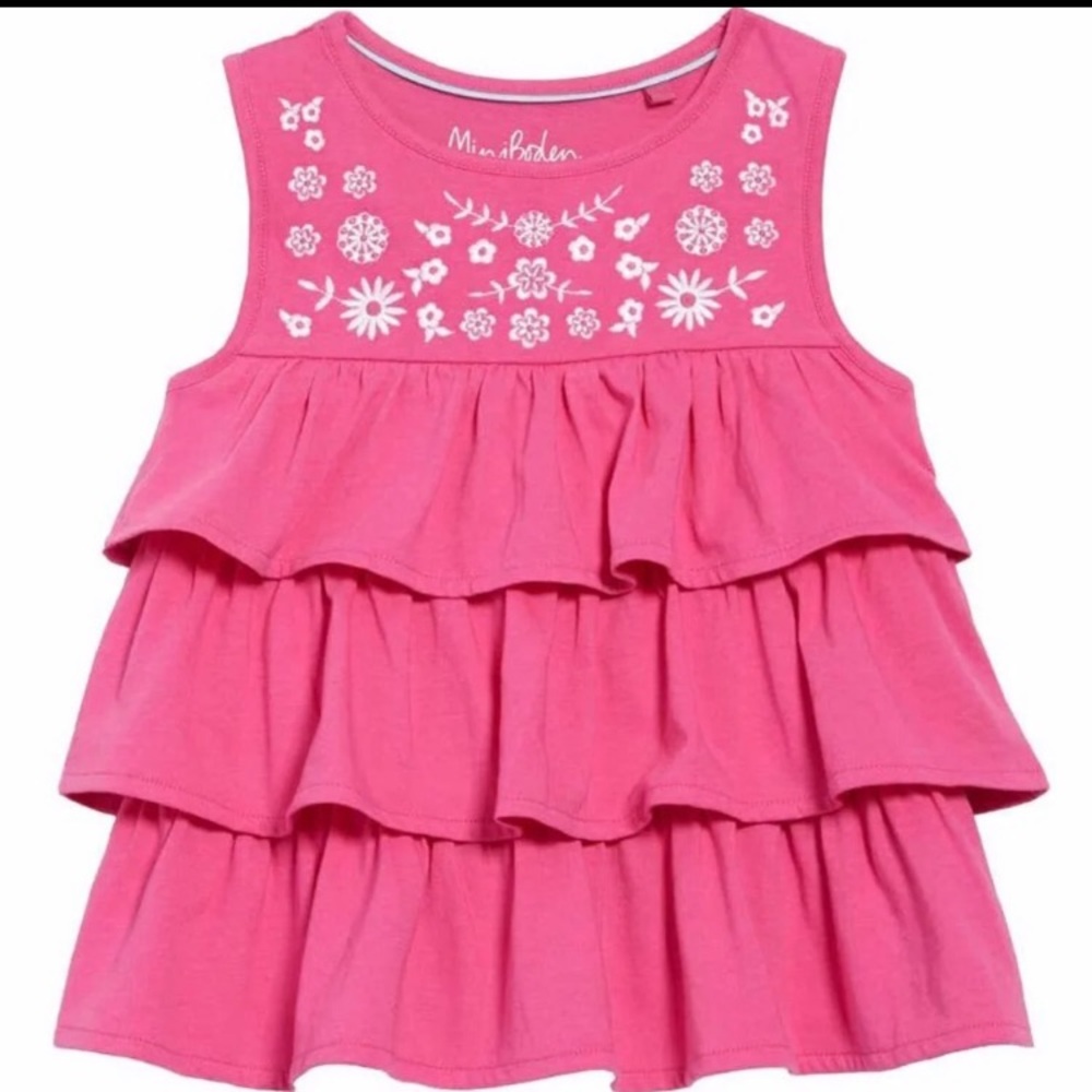 Mini Boden Girls Pink Embroidered Ruffled Top size 4T-5T